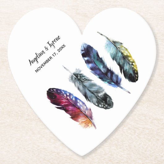 Boho Style Watercolor Feathers Wedding Untersetzer (Vorderseite)