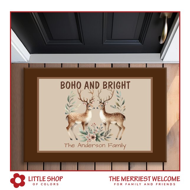 Boho Style Watercolor Rentier Monogram Christmas Fußmatte (Von Creator hochgeladen)