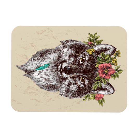 Boho Style Wolf Halo Portrait Magnet (Horizontal)