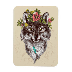 Boho Style Wolf Halo Portrait Magnet