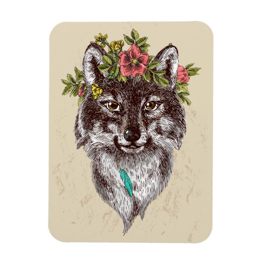 Boho Style Wolf Halo Portrait Magnet (Vertikal)