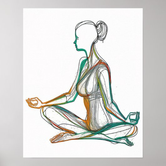 Boho Style Woman in Yoga Pose Single Line Art Post Poster (Vorne)