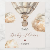 Boho Stylish Bear Air Ballon Clouds Baby Dusche Weinetikett (Einzelnes Label)