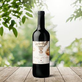 Boho Stylish Bear Air Ballon Clouds Baby Dusche Weinetikett