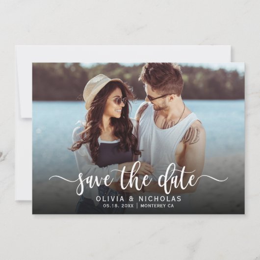 Boho Stylish handgeschriebenes Script One Foto Wed Save The Date (Vorderseite)