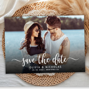 Boho Stylish handgeschriebenes Script One Foto Wed Save The Date