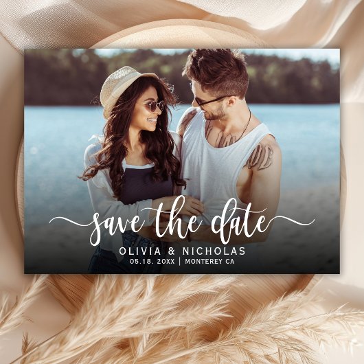 Boho Stylish handgeschriebenes Script One Foto Wed Save The Date