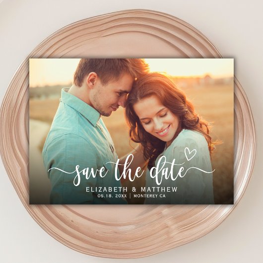 Boho Stylish Heart Script One Foto Wedding Save The Date