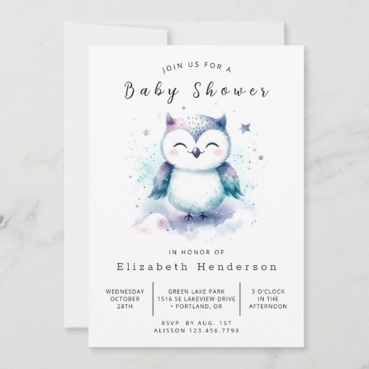 Boho Stylish Owl Baby Shower Einladung (Vorderseite)