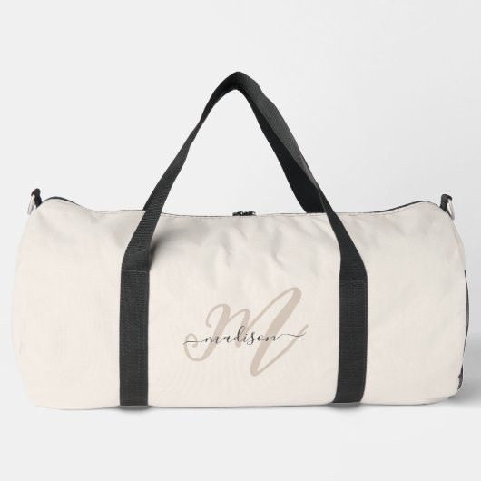 Boho Stylish Script Beige Monogram und Name Duffle Bag (Vorderseite)