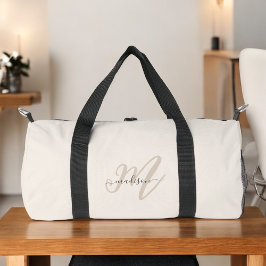 Boho Stylish Script Beige Name und Monogram Duffle Bag