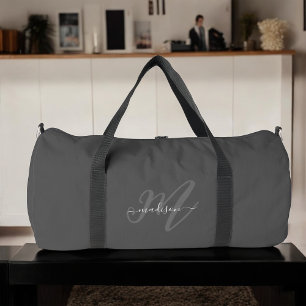 Boho Stylish Script Gray Name und Monogram Duffle Bag