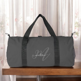 Boho Stylish Script Gray Name und Monogram Duffle Bag