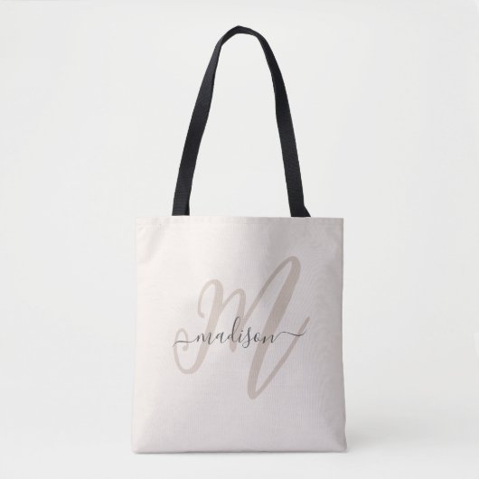 Boho Stylish Script Monogram und Name in Beige Tasche (Vorderseite)