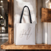 Boho Stylish Script Monogram und Name in Beige Tasche