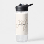 Boho Stylish Script Monogram und Name in Beige Trinkflasche (Links)