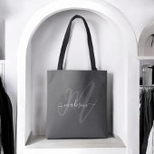 Boho Stylish Script Monogram und Name in Grau Tasche