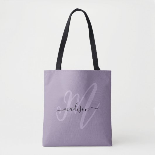 Boho Stylish Script Monogram und Name in Lila Tasche (Vorderseite)