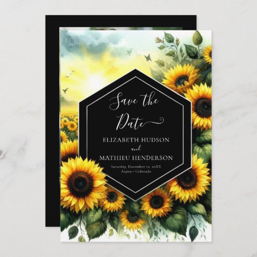 Boho Stylish Sunflower Wedding Save The Date (Vorne/Hinten)