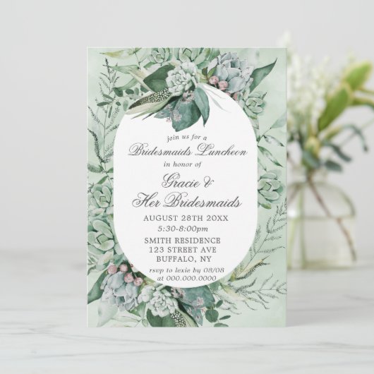Boho Succulent Bridesmaids Luncheon Einladung (Stehend Vorderseite)