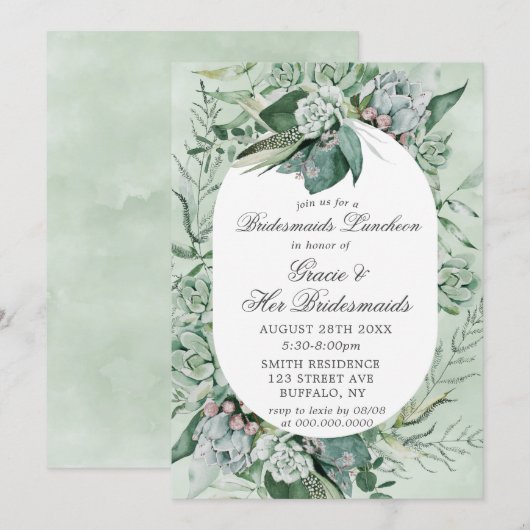 Boho Succulent Bridesmaids Luncheon Einladung (Vorne/Hinten)