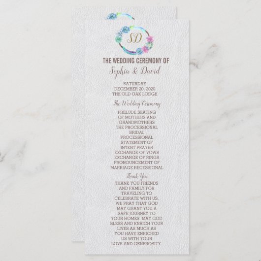 Boho Succulent Cactus Wreath Wedding Program Programm (Vorne/Hinten)