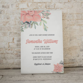 Boho Succulent Watercolor Green Coral Baby Dusche Einladung