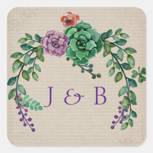 Boho Succulent Wreath Quadratischer Aufkleber