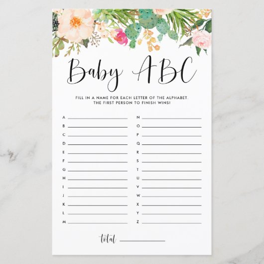 Boho Succulents Baby ABC Baby Showgame (Vorderseite)