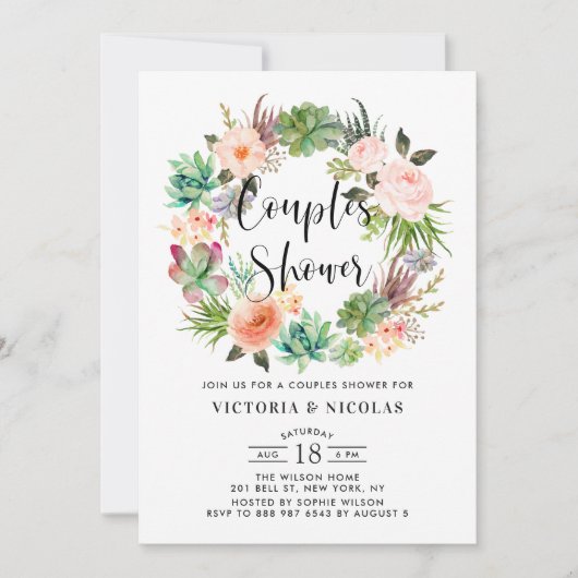 Boho Succulents Blumenkraut Dusche Einladung (Vorderseite)