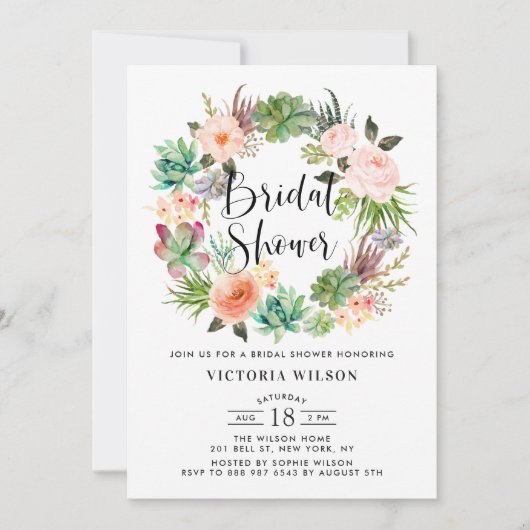 Boho Succulents Brautparty Einladung (Vorderseite)