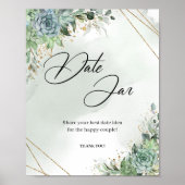 Boho succulents eucalyptus gold Date jar game sign Poster (Vorne)