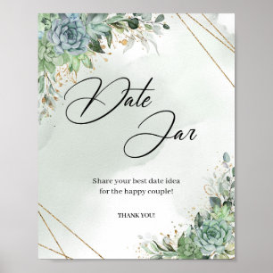 Boho succulents eucalyptus gold Date jar game sign Poster