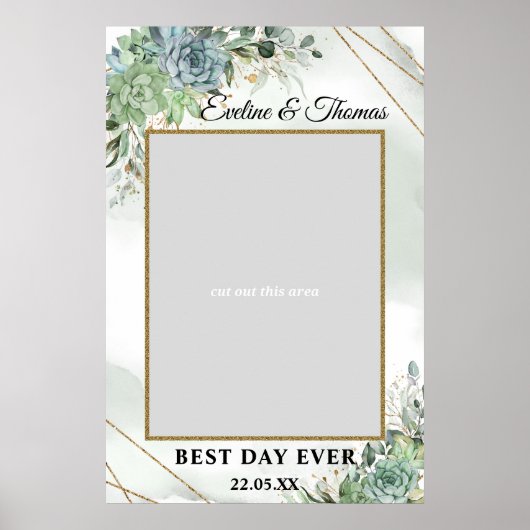 Boho Succulents eucalyptus gold Hochzeitscreme Fot Poster (Vorne)