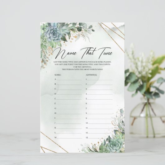 Boho succulents eucalyptus gold Name that Tune (Stehend Vorderseite)