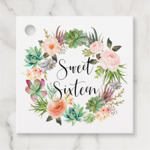 Boho Succulents Floral Wreath 16 . Geburtstag Geschenkanhänger