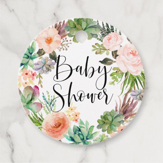 Boho Succulents Floral Wreath Baby Shower Geschenkanhänger (Vorderseite)