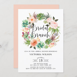 Boho Succulents Floral Wreath Bridal Brunch Einladung
