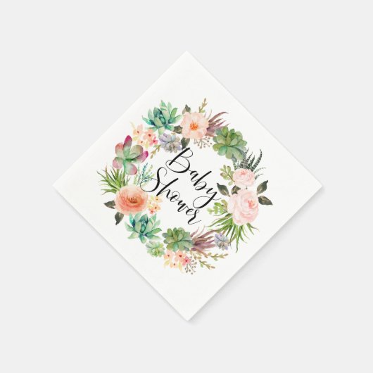 Boho Succulents Floral Wreath Summer Baby Dusche Serviette (Ecke)