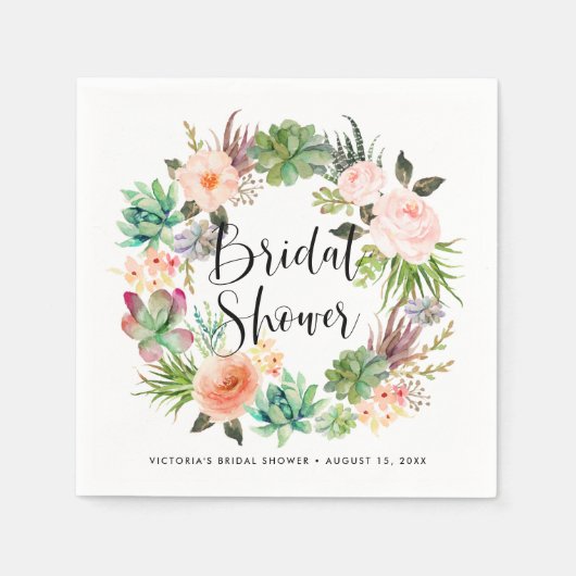 Boho Succulents Floral Wreath Summer Brautparty Serviette (Vorderseite)