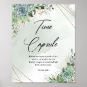 Boho succulents gold frame Time Capsule game sign Poster (Vorne)