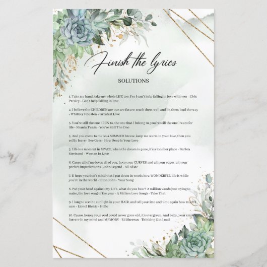 Boho succulents grünes Gold Finish the Lyric (Rückseite)