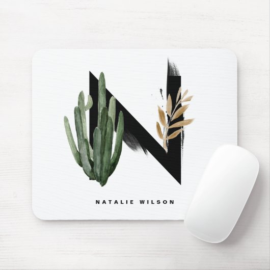Boho Succulents Letter H Monogram Mousepad (Mit Mouse)