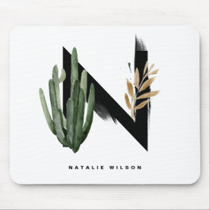Boho Succulents Letter H Monogram Mousepad