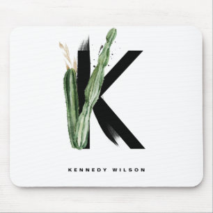 Boho Succulents Letter K Monogram Tropical Mousepad