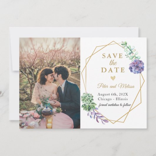 Boho Succulents Save the Date Foto Lavender Ankündigung (Vorderseite)
