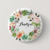 Boho SucculentsblumenWreath personalisiert Button (Vorderseite)