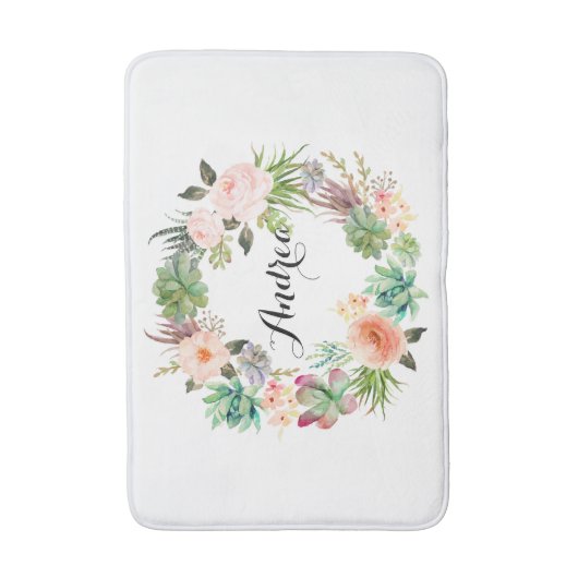 Boho Succules Blumenreath Personalisiert Badematte (Vorderseite Vertikal)