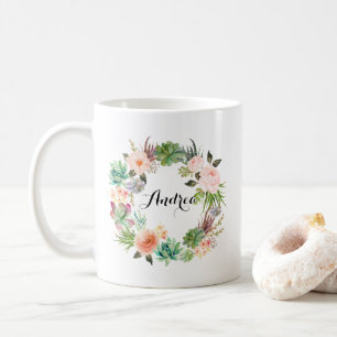 Boho Succules Blumenreath Personalisiert Kaffeetasse