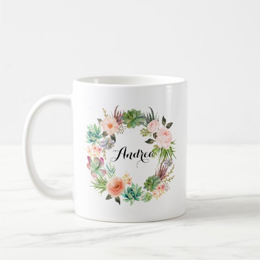 Boho Succules Blumenreath Personalisiert Kaffeetasse (Links)